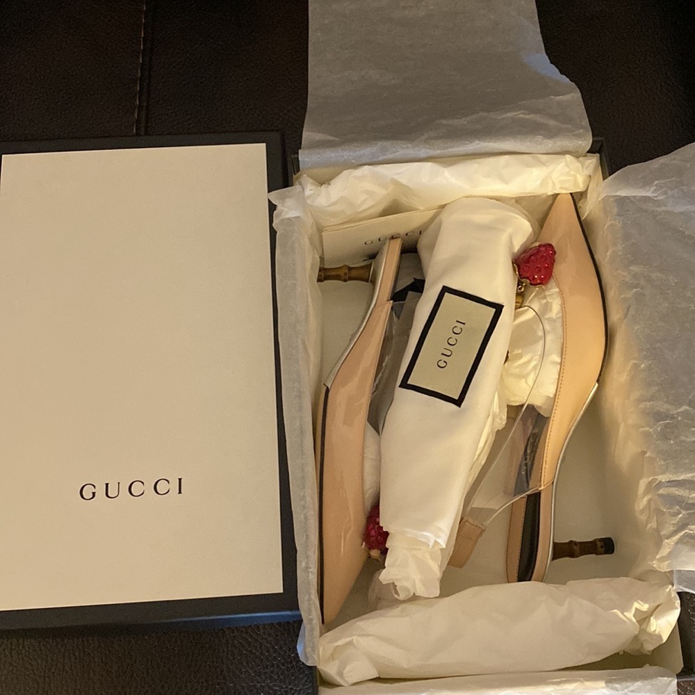 Gucci women’s crystal embellished cherry GG logo sling back pumps heels NWB - Picture 13 of 13